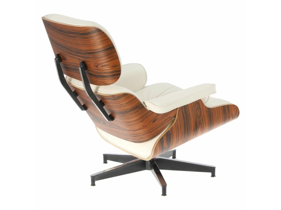 Fotel Vip z podnóżkiem biały/rosewood/ srebrna baza - d2design